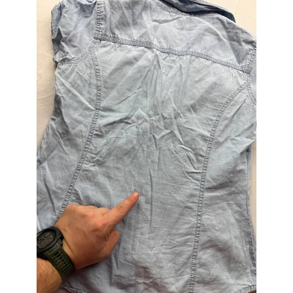 Guess Women Medium Y2K 90s Denim Chambray Shirt Blouse Top Blue Short Sleeve - Picture 6 of 6